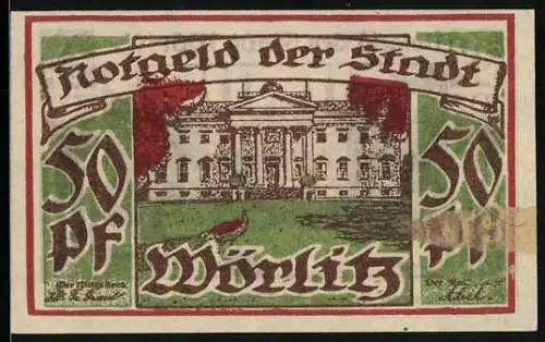 Notgeld Wörlitz, 50 Pfennig, Blick auf das Schloss