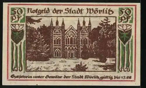 Notgeld Wörlitz, 50 Pfennig, Blick auf das Schloss