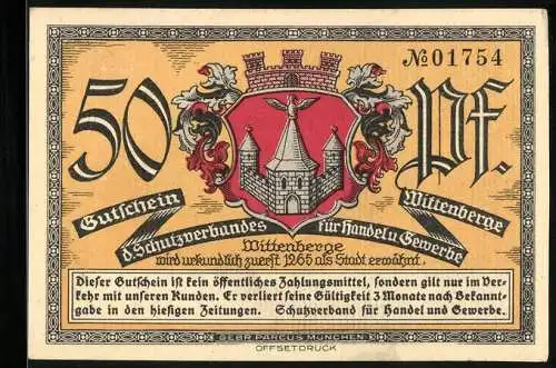Notgeld Wittenberg, 50 Pfennig, Partie am alten Turm