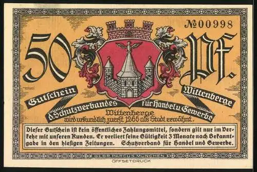 Notgeld Wittenberg, 50 Pfennig, Uferpartie an der Elbbrücke