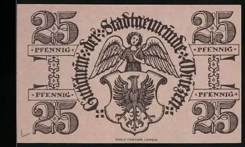 Notgeld Wriezen 1919, 25 Pfennig, Blick auf die Kirche