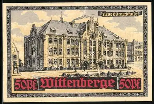 Notgeld Wittenberg, 50 Pfennig, Springbrunnen an der neuen Bürgerschule