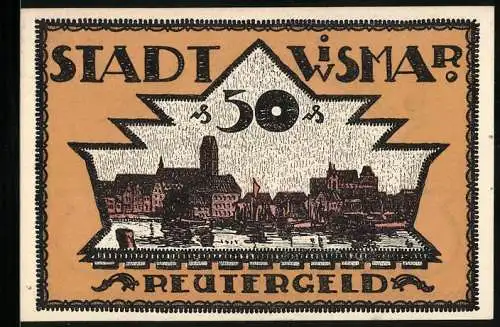 Notgeld Wismar, 50 Pfennig, Ortsansicht am Hafen