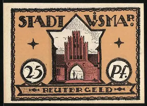 Notgeld Wismar, 25 Pfennig, Blick durch das Tor