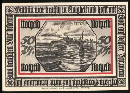 Notgeld Wittdün, 50 Pfennig, Die Nordsee vor der Ortschaft