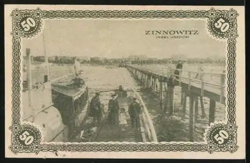 Notgeld Zinnowitz /Usedom 1921, 50 Pfennig, Fähre am Steg