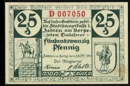 Notgeld Zobten a. Berge 1919, 25 Pfennig, Gesamtansicht vom Feldweg