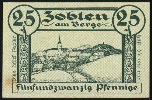 Notgeld Zobten a. Berge 1919, 25 Pfennig, Gesamtansicht vom Feldweg