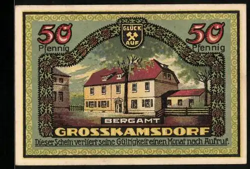 Notgeld Ranis 1921, 50 Pfennig, Das Bergamt Grosskamsdorf