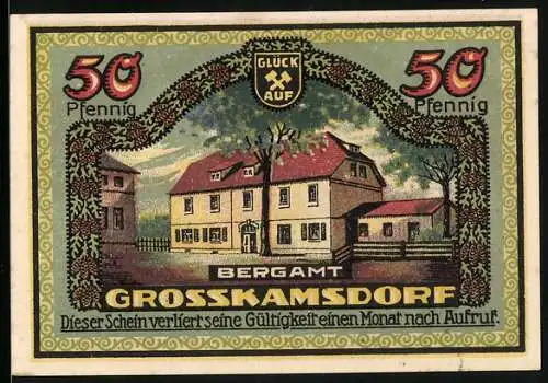 Notgeld Ranis 1921, 50 Pfennig, Bergamt in Grosskamsdorf