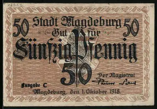Notgeld Magdeburg 1918, 50 Pfennig, Das Wappen