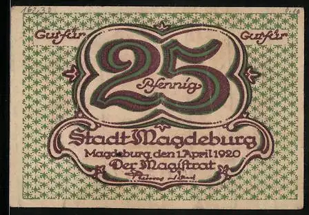 Notgeld Magdeburg 1920, 25 Pfennig, Blick auf das Schloss