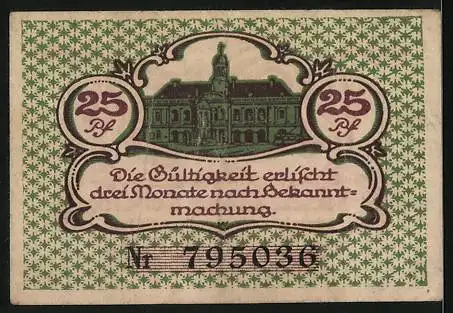 Notgeld Magdeburg 1920, 25 Pfennig, Blick auf das Schloss