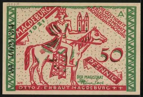 Notgeld Magdeburg 1921, 50 Pfennig, Ortsansicht am Elbestrand