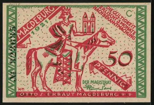 Notgeld Magdeburg 1921, 50 Pfennig, Die Halbkugeln von Bürgermeister v. Guericke