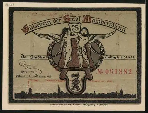 Notgeld Mainbernheim 1920, 25 Pfennig, Menschen holen sich die Brotmarken