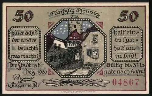 Notgeld Mainbernheim 1920, 50 Pfennig, Blick durch das Tor