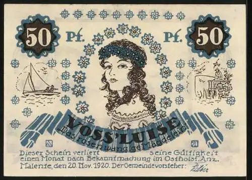 Notgeld Malente-Gremsmühlen 1920, 50 Pfennig, Blick über den Dieksee