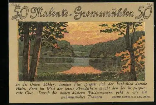 Notgeld Malente-Gremsmühlen 1921, 50 Pfennig, Partie am Ukleisee