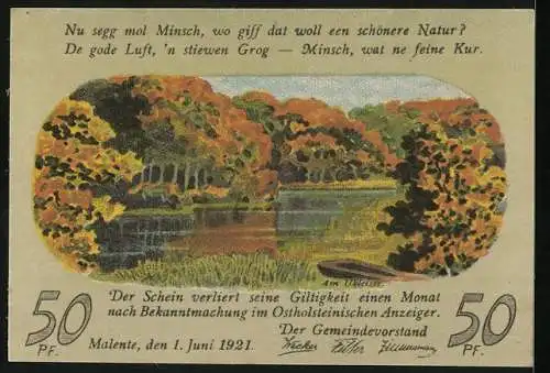 Notgeld Malente-Gremsmühlen 1921, 50 Pfennig, Partie am Ukleisee