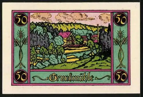 Notgeld Marktschorgast 1921, 50 Pfennig, Blick auf die Grundmühle