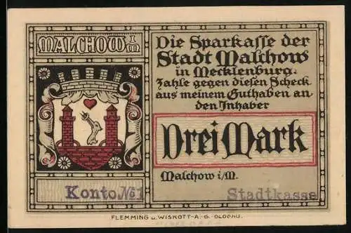 Notgeld Malchow i. M., 3 Mark, Karte der Umgebung