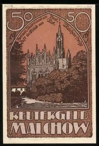 Notgeld Malchow, 50 Pfennig, Die Klosterkirche