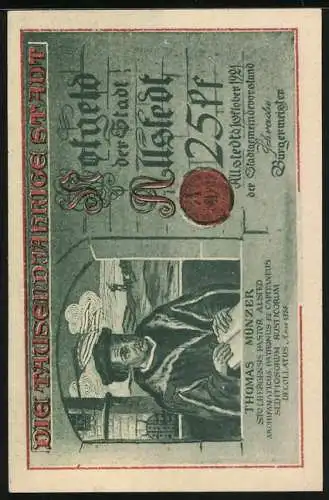 Notgeld Allstedt 1921, 25 Pfennig, Thomas Münzer predigt