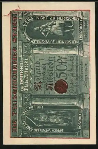 Notgeld Allstedt 1921, 25 Pfennig, Rathaus, Statue Friedrich I.