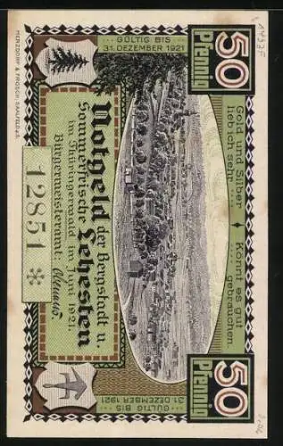 Notgeld Lehesten 1921, 50 Pfennig, Grabstein Gottfrieds, Bischof zu Bamberg