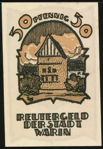 Notgeld Warin 1922, 50 Pfennig, Gedicht, Rathaus