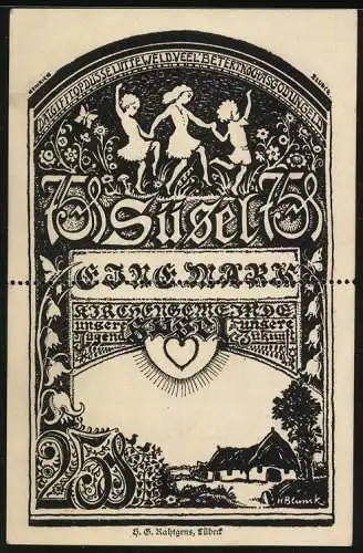Notgeld Süsel 1920, 1 Mark, Tanzende Kinder, Ortspartie mit Kirche