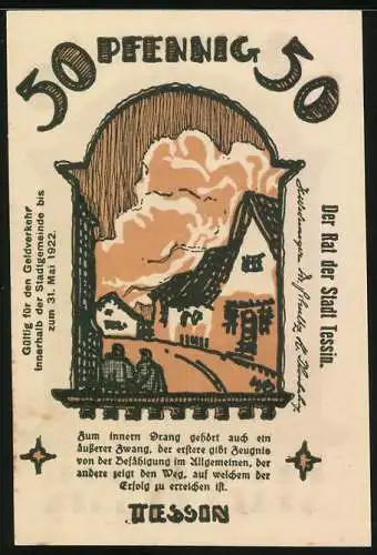 Notgeld Tessin 1922, 50 Pfennig, Feldpartie, Ortspartie