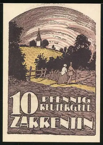 Notgeld Zarrentin 1922, 10 Pfennig, Ortspartie mit Kirche
