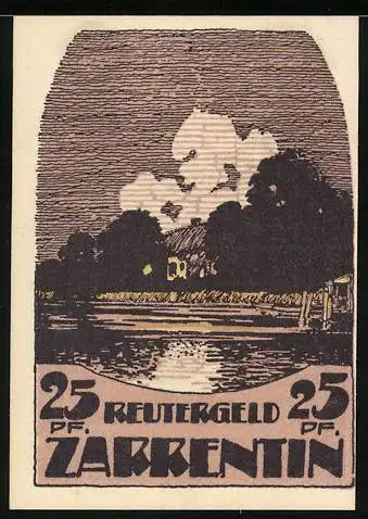 Notgeld Zarrentin 1922, 25 Pfennig, Blick über das Wasser, Bienen