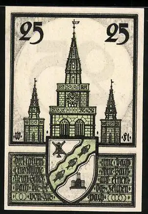 Notgeld Ansbach 1920, 25 Pfennig, Kirche, Stadtwappen