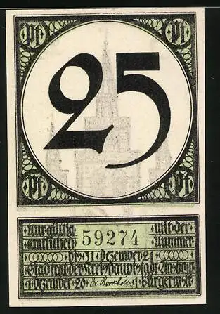 Notgeld Ansbach 1920, 25 Pfennig, Kirche, Stadtwappen