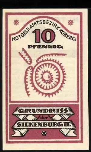 Notgeld Koberg, 10 Pfennig, Grundriss der Silkenburg II