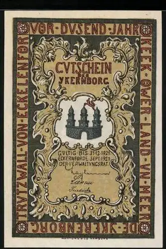 Notgeld Eckernförde 1921, 25 Pfennig, Ykernborg, Ortsansicht