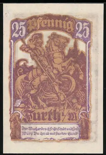 Notgeld Furth i. W. 1921, 25 Pfennig, Ritter zu Pferd