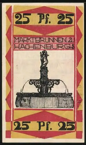 Notgeld Hachenburg 1921, 25 Pfennig, Stadtwappen, Marktbrunnen