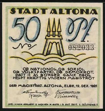 Notgeld Altona 1921, 50 Pfennig, Rauchender Mann mit Bier