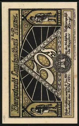 Notgeld Lautenthal 1921, 50 Pfennig, Blick auf Lautenthal, Bergarbeiter