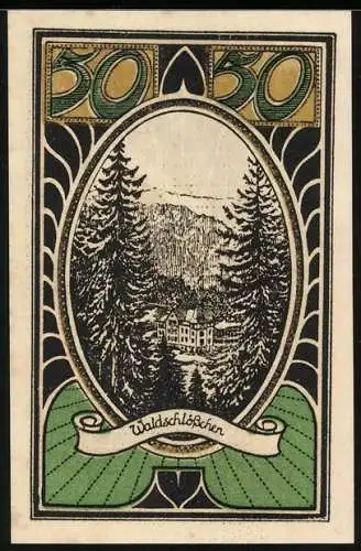 Notgeld Lautenthal 1921, 50 Pfennig, Waldschlösschen, Bergarbeiter