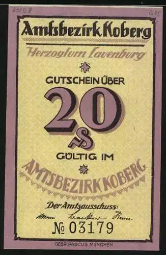 Notgeld Koberg, 20 Pfennig, Am Liudwinestein