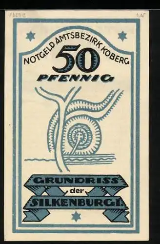 Notgeld Koberg, 50 Pfennig, Grundriss Silkenburg I.