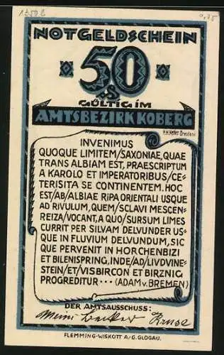 Notgeld Koberg, 50 Pfennig, Grundrisszeichnung der Silkenburg I.