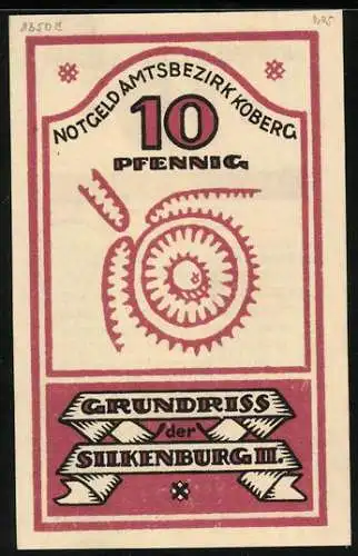 Notgeld Koberg, 10 Pfennig, Grundriss Silkenburg II.