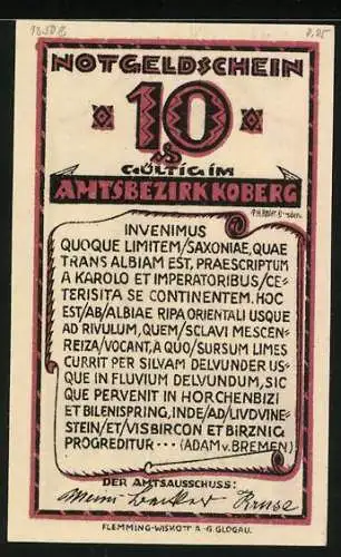 Notgeld Koberg, 10 Pfennig, Grundriss Silkenburg II.