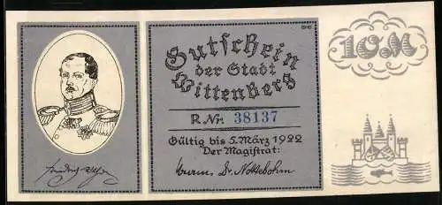 Notgeld Wittenberg 1922, 10 Mark, Einweihung Luther Denkmals durch Friedrich Wilhelm III.